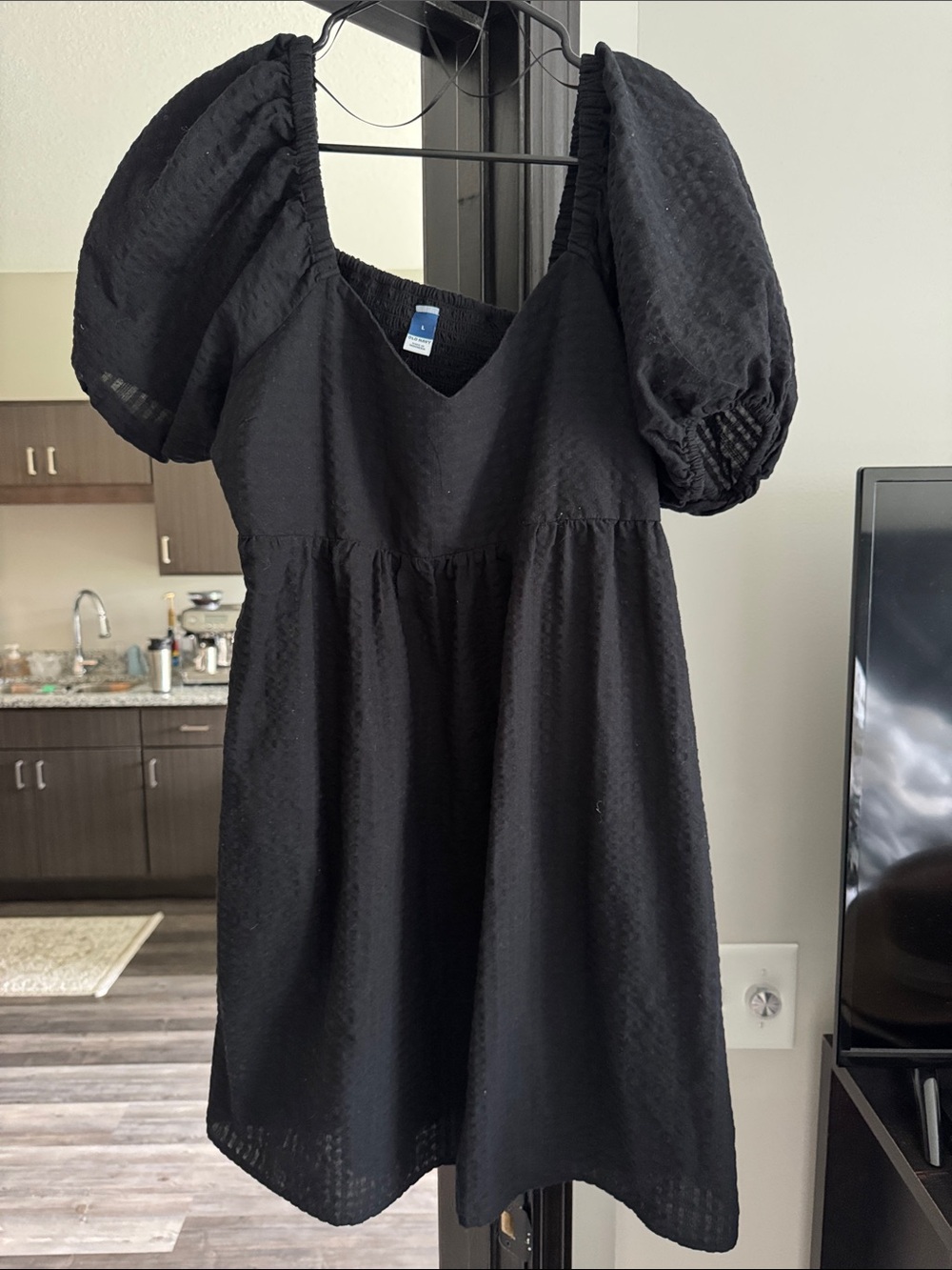 Old Navy Black Puff-Sleeve Babydoll Dress